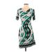 BCBGMAXAZRIA Casual Dress - Wrap: Green Graphic Dresses - Women's Size X-Small Petite