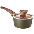 Milk Pan Within The Enamel Enamel Coating Iron Pot of Milk and Butter Warm Pot Pan Convenient Wooden Handle for Home Kitchen Or Restaurant Use for Home (Green 16cm)