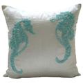 The HomeCentric White Decorative Cushion Cover, Beaded Sea Horse Beach and Ocean Theme Nautical Cushion Cover, Cushion Cover 50x50 cm (20x20 inch), Floral Mediterranean Cushion Cover - Sea Horse Aqua