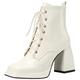 Women Square Toe Lace up Ankle Boots Chunky Heel Patent Leather Platform Block Heel Booties (Beige,UK Size 11)