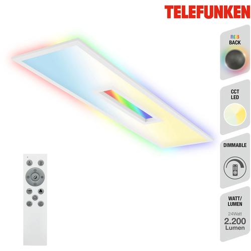 "Panel TELEFUNKEN ""CCT LED CENTERBACK"" Lampen weiß (alu chrom weiß) Telefunken RGB, Backlight, CCT, inkl. Fernbedienung, dimmbar, 100x25x6,3 cm"