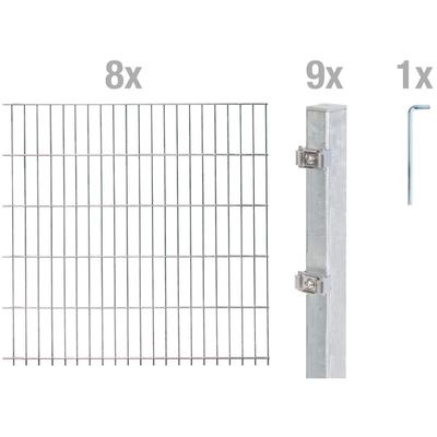 Doppelstabmattenzaun ALBERTS "Grundset", silber (silberfarben), H:160cm, Stahl, Zaunelemente, Höhe: 80-160 cm, Gesamtlän