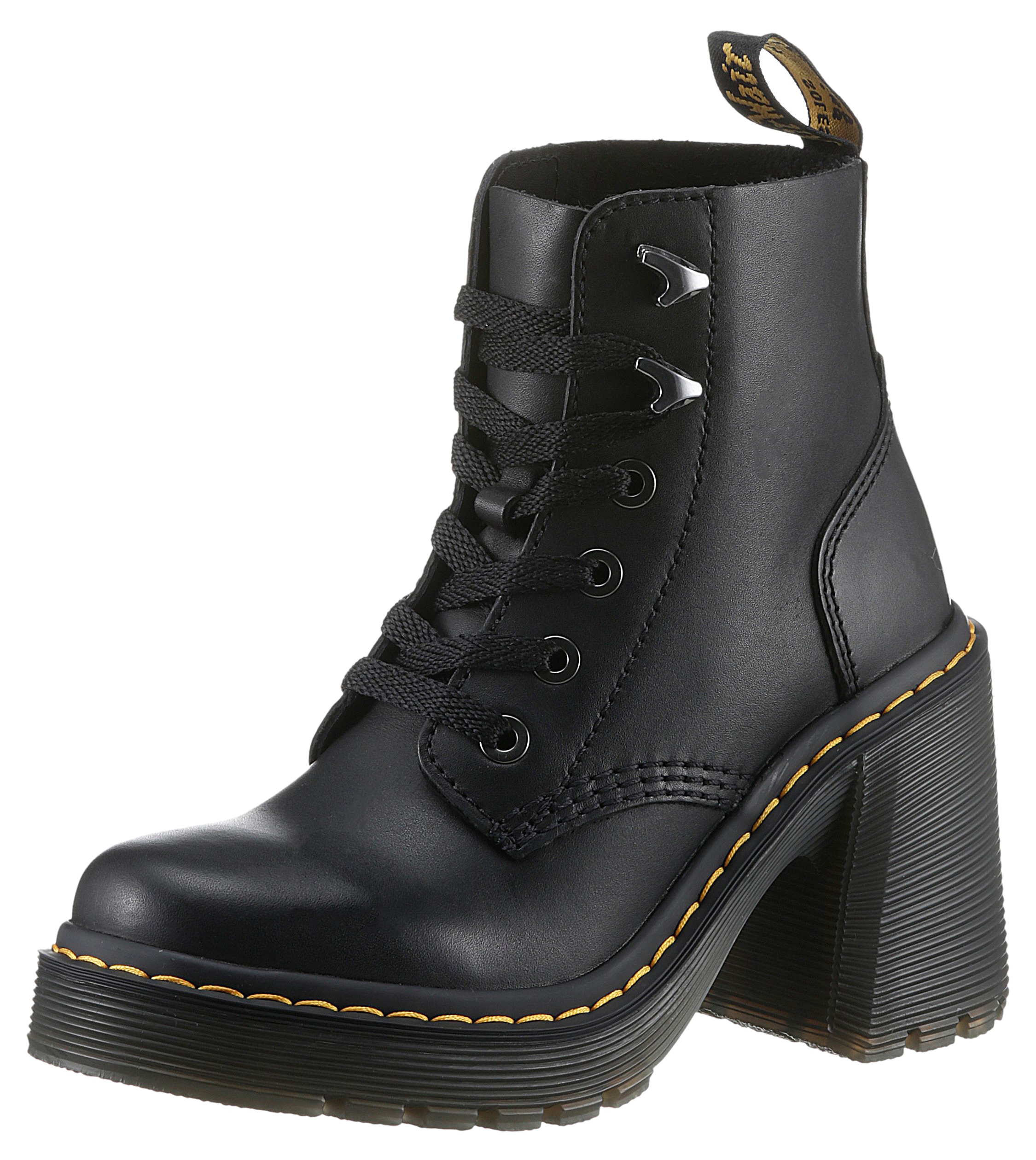 Schnürboots DR. MARTENS "Jesy", Damen, Gr. 39, schwarz, Leder, Schuhe Schnürboots, Blockabsatz, Stiefelette mit modischen Metall Eyelets, Topseller