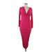 Club L London Casual Dress - Bodycon V Neck 3/4 sleeves: Burgundy Print Dresses - New - Women's Size 8