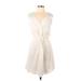 H&M Casual Dress - Mini V Neck Sleeveless: Ivory Solid Dresses - Women's Size 10