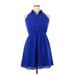 Monteau Casual Dress - Mini High Neck Sleeveless: Blue Solid Dresses - Women's Size X-Large