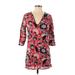 J.Crew Factory Store Casual Dress - Mini Plunge 3/4 sleeves: Red Floral Dresses - Women's Size 2X-Small