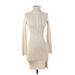 Hippie Rose Casual Dress - Sweater Dress High Neck Long sleeves: Ivory Print Dresses - Women's Size Small