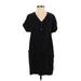 Frank And Oak Casual Dress - Shirtdress V-Neck Short sleeves: Black Solid Dresses - Women's Size X-Small