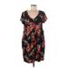 Lularoe Casual Dress - Mini V-Neck Short sleeves: Black Floral Dresses - Women's Size Medium