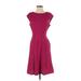 Elle Casual Dress - A-Line Crew Neck Short sleeves: Burgundy Print Dresses - Women's Size Small