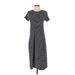 Uniqlo Casual Dress - Midi Crew Neck Short sleeves: Gray Stripes Dresses - Women's Size 2X-Small