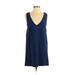 Love Sadie Casual Dress - Mini Plunge Sleeveless: Blue Solid Dresses - Women's Size Small