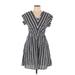 Monteau Casual Dress - Mini V-Neck Short sleeves: Blue Stripes Dresses - Women's Size Large