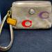 Coach Bags | Coach Poppy Embroidered Signature Double Zip Wristlet *Vtg* | Color: Gold/Tan | Size: Os