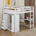 Cosmic Wood Full Size Loft Bed w/ Built-in Wardrobe, Desk, Storage Shelves & Drawers in White | 67.5 H x 57 W x 79.5 D in | Wayfair COS80004459AAK