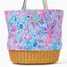 Lilly Pulitzer Bags | Lilly Pulitzer Canvas And Wicker Tote Celestial Blue And Seek Pattern | Color: Blue/Pink | Size: Os