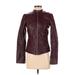 Guess Faux Leather Jacket: Short Burgundy Print Jackets & Outerwear - Women's Size X-Small