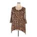 Slinky Brand 3/4 Sleeve T-Shirt: Brown Leopard Print Tops - Women's Size Large Petite
