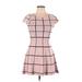 My Michelle Casual Dress - A-Line Crew Neck Short sleeves: Pink Grid Dresses - Women's Size Large