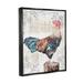 Stupell Industries Ba-620-Floater Rooster w/ Vintage Pattern Framed On Canvas by Levison Design Print Canvas in Blue/Brown | Wayfair