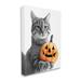 The Holiday Aisle® Cat & Jack-o-Lantern - Wrapped Canvas Print Canvas in Gray/Orange | 20 H x 16 W x 1.5 D in | Wayfair