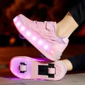 Scarpe da ginnastica luminose a due ruote per bambini tacchi rosa Led Light Roller Skate Shoes