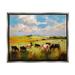 August Grove® Cows Grazing Painting Framed On Canvas by Ziwei Li Painting Canvas in Blue/Brown/Green | 17 H x 21 W x 1.7 D in | Wayfair