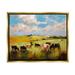 August Grove® Cows Grazing Painting Framed On Canvas by Ziwei Li Painting Canvas in Blue/Brown/Green | 25 H x 31 W x 1.7 D in | Wayfair