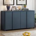 Latitude Run® Simple Stylish Solid Wood Storage Cabinet Sideboard w/ 4 Doors & Adjustable Shelves Wood in Blue | 32 H x 60 W x 16 D in | Wayfair