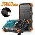 Banca di energia solare 36800mAh con cavo caricatore Wireless Qi 3A ricarica rapida Poverbank portatile per iPhone Samsung Xiaomi Powerbank