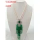 Collier perle d'eau douce et jade vert incrustation pavée d'argent 925 pompon blanc 2 brins