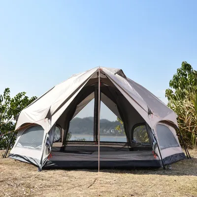 Fully Automatic Hexagonal Mushroom Outdoor Camping Tent, Family Sunscreen Rainproof Picnic BBQ, Slef-driving Pergola, 3-6Persons