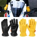Sheepskin Leather Motorcycle Riding Gloves Wear Resistant Yellow Black Working Protective Gloves