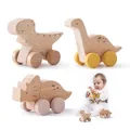 Baby Wooden Montessori Toys Beech Wooden Tyrannosaurus Rex Dinosaur Car Teether Educational Toys