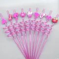 Pink Straw Barbie Elements for Girls Children Drinking Pipette Cartoon Bend Reusable Plastic