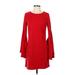 Boston Proper Casual Dress - Shift Crew Neck Long sleeves: Red Solid Dresses - Women's Size Small