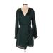 ASTR The Label Casual Dress - Mini V Neck Long sleeves: Green Print Dresses - Women's Size Small