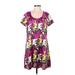 BCBGMAXAZRIA Casual Dress - A-Line Scoop Neck Short sleeves: Purple Floral Dresses - New - Women's Size Medium