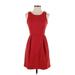 J.Crew Factory Store Casual Dress - A-Line Scoop Neck Sleeveless: Red Print Dresses - Women's Size 0