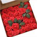 25 pièces de roses rouges fleurs artificielles roses rouge foncé en mousse au toucher réel fausses roses en vrac avec tige bricolage fleurs artisanales pour mariage bouquets de mariée pièce maîtresse