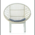 Fauteuil circulaire aluminium blanc avec coussin bleu