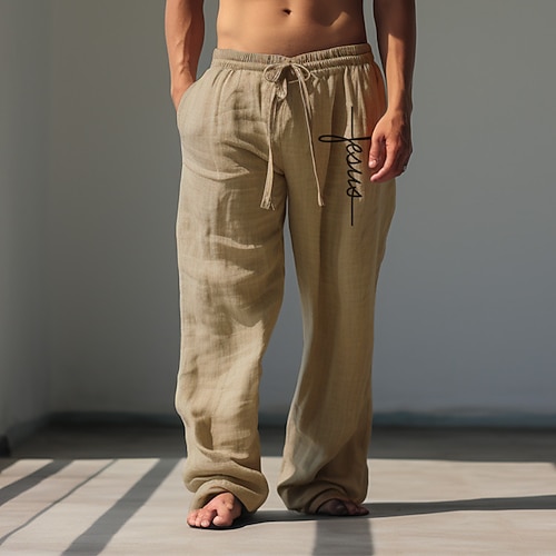 Herren Grafik Glaube Hosen Hose Mittlere Taille Lässig Urlaub Alltagskleidung Ausgehen Frühling Herbst Schwarz Grün Khaki Image