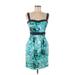 B. Smart Casual Dress - Sheath Sweetheart Sleeveless: Teal Print Dresses - Women's Size 8