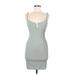 Almost Famous Cocktail Dress - Bodycon Plunge Sleeveless: Gray Solid Dresses - Women's Size Medium