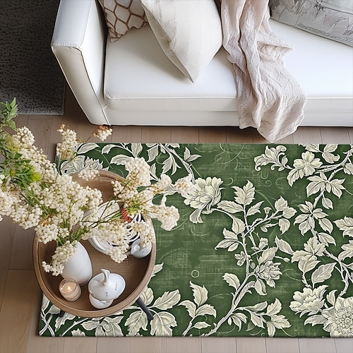 Botanischer Grünflächenteppich, Küchenmatte, rutschfeste, ölbeständige Bodenmatte, Wohnzimmerteppich, Innen- und Außenmatte, Schlafzimmerdekor, Badezimmermatte, Eingangsteppich, Fußmatte, Vogel, Baum Image