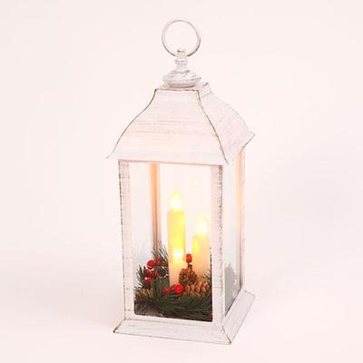 Gerson 43907 - White / Gold Brushed 3 Candle Wreath Lantern with LED Candles