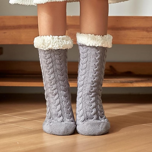Damen Haussocken mit Gripper super weich warm kuschelig flauschig mit Fleece gefütterte Socken Strümpfe Herbst Winter Damen Bodensocken Image