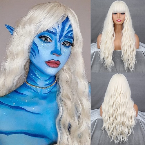 Lange Wavy Rote Perücke mit Ponys Synthetische Lange Rote Haare Perücken für Frauen Weinrote Locken Cosplay Burgunderperücke für Mädchen Tägliche Party Nutzung Halloween Perücken Image
