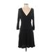 PrAna Casual Dress - A-Line V Neck 3/4 sleeves: Black Solid Dresses - Women's Size Small